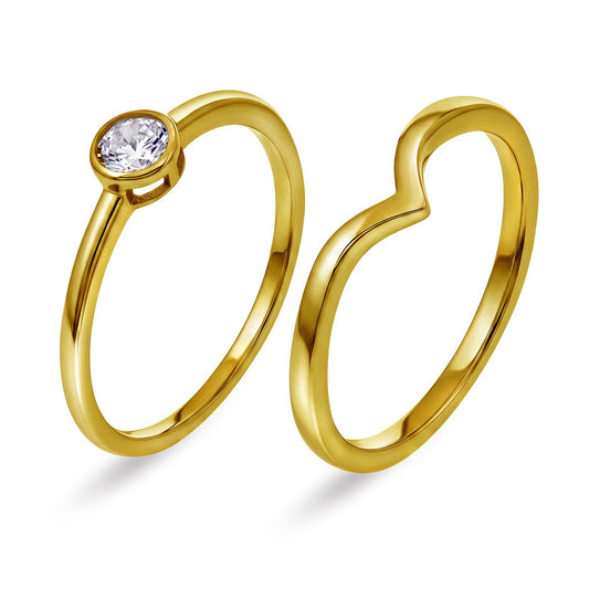 Duo ring i forgylt sølv med zirkonia, 8 mm høy, bilde 1 av 2