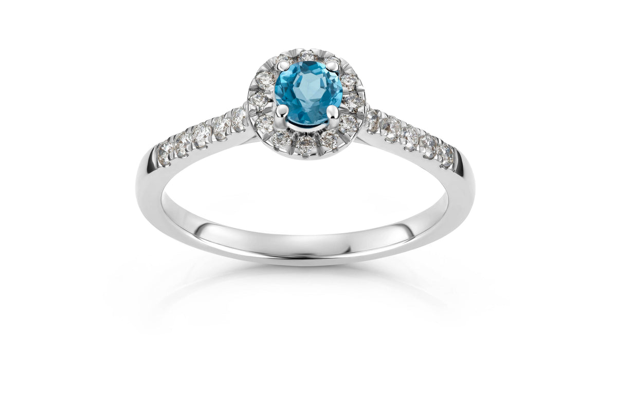 Svolder ring i 585 gull med diamant og topas, bilde 1 av 2