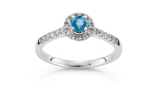 Svolder ring i 585 gull med diamant og topas, bilde 1 av 2