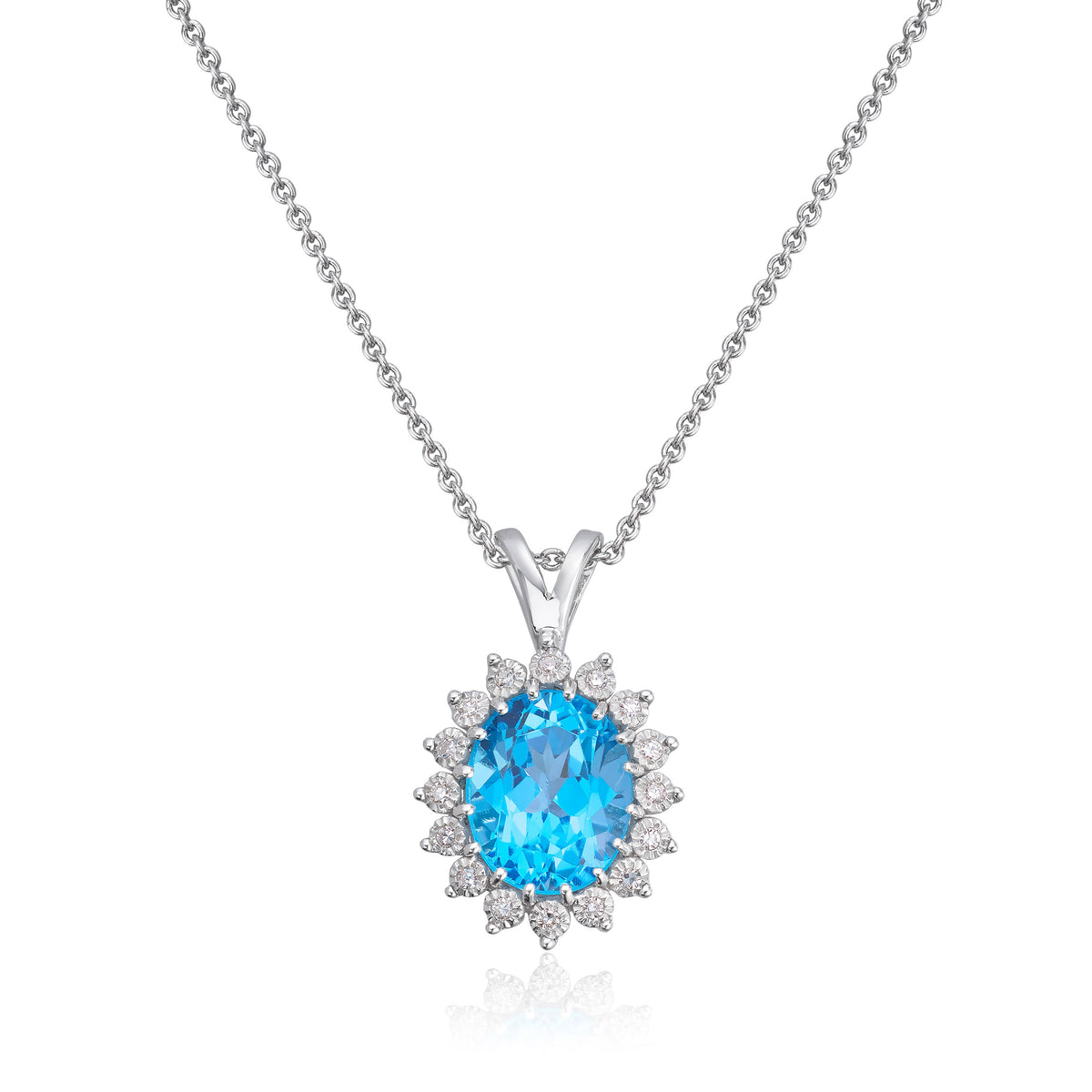 Carmen anheng i 585 hvitt gull med diamant og topas, rosett