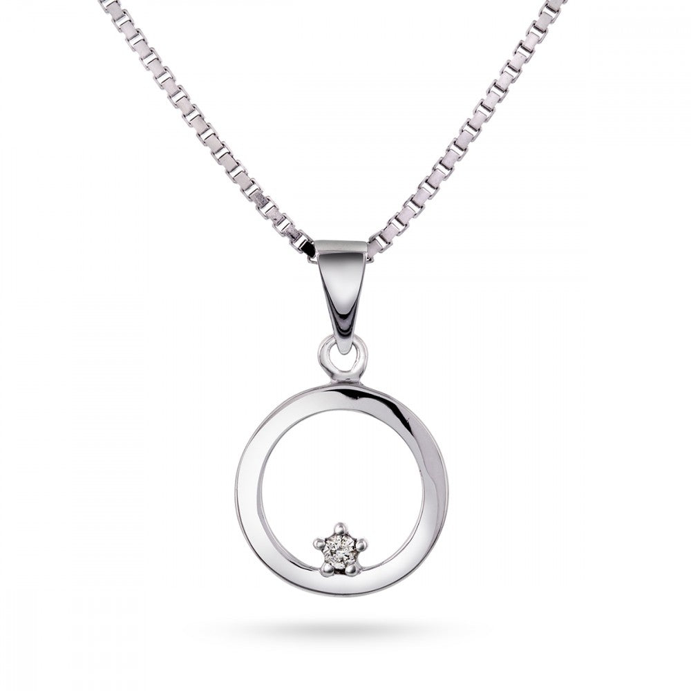 Anheng i hvitt gull med diamant 0,02 ct, sirkel