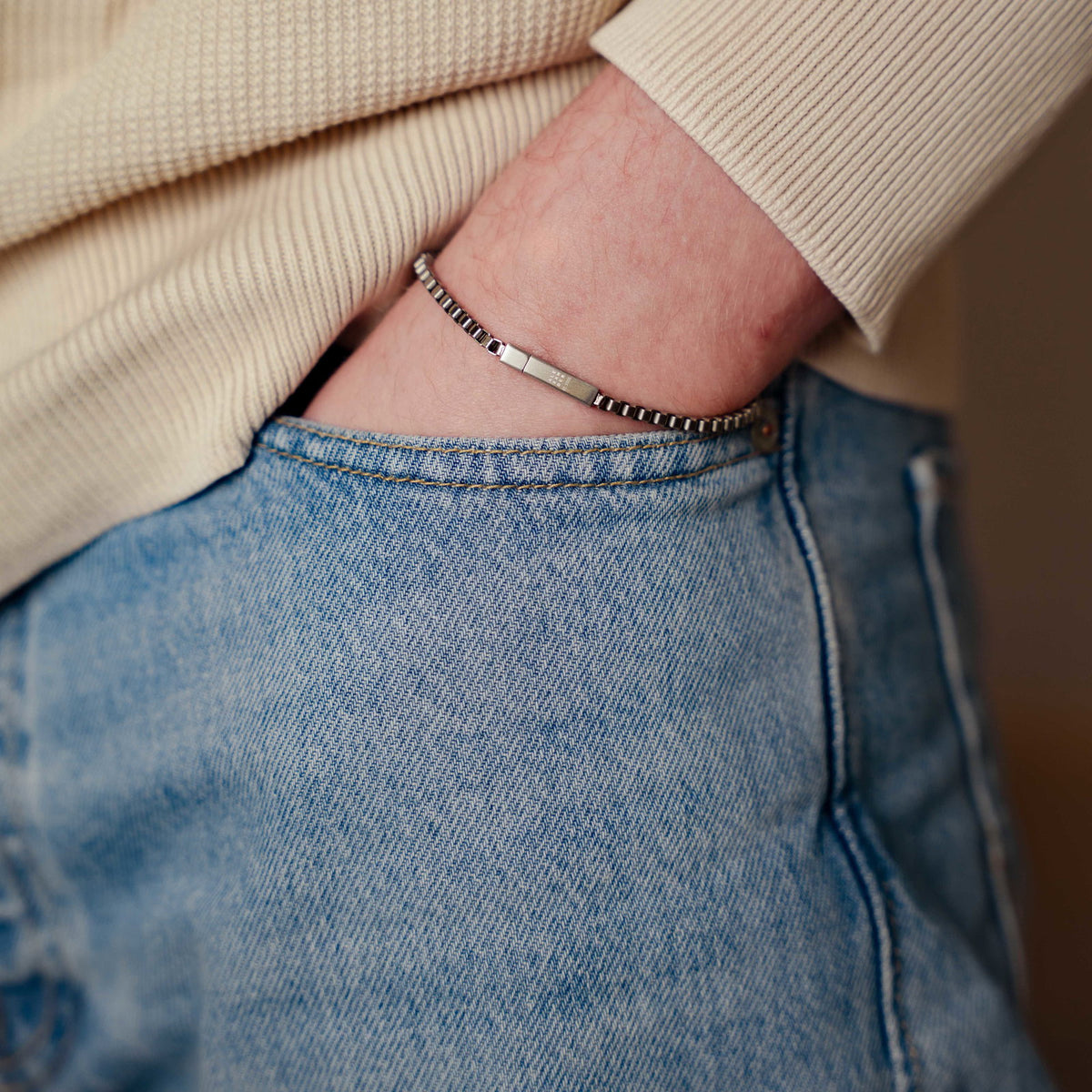 Armbånd i børstet stål 4,5 mm, 22 cm, bilde 2 av 5