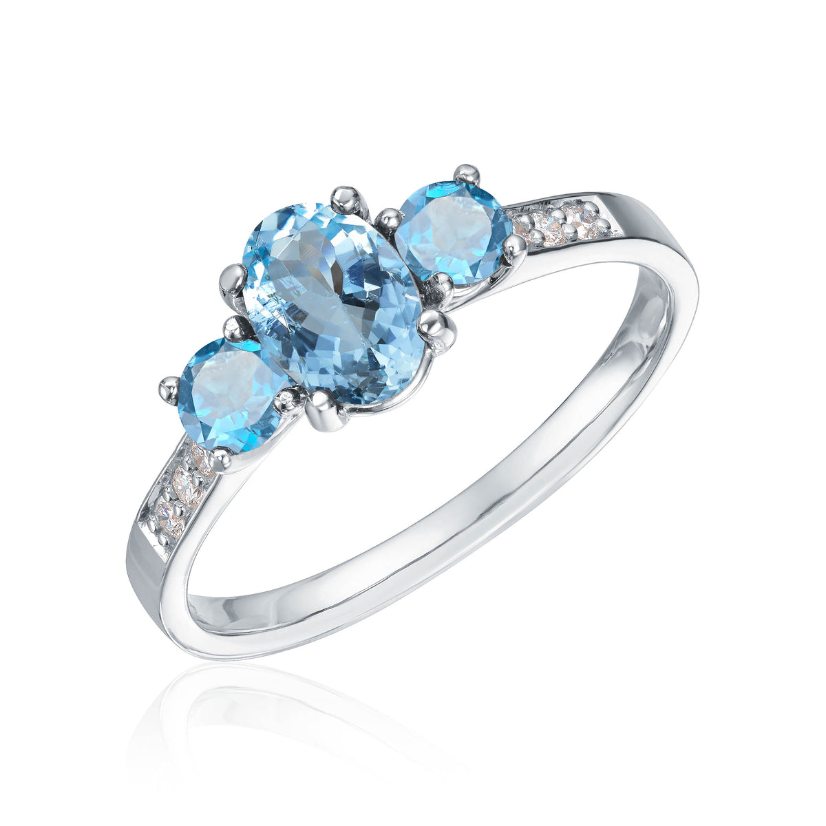 Carmen ring Roma i 585 hvitt gull med diamant og akvamarin