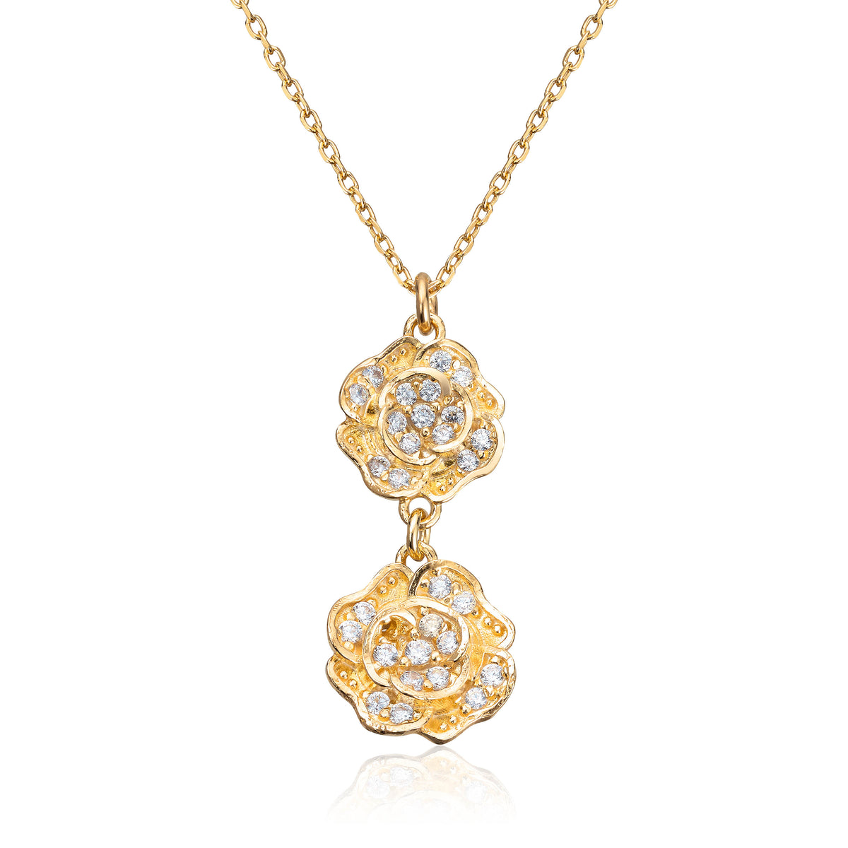 Anheng i forgylt sølv med zirkonia, Petal Sparkle