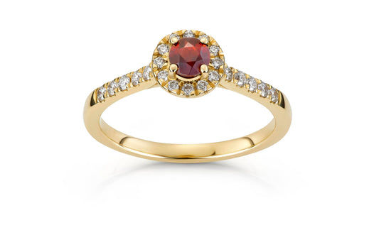 Svolder ring i 585 gull med diamant og granat, bilde 2 av 2
