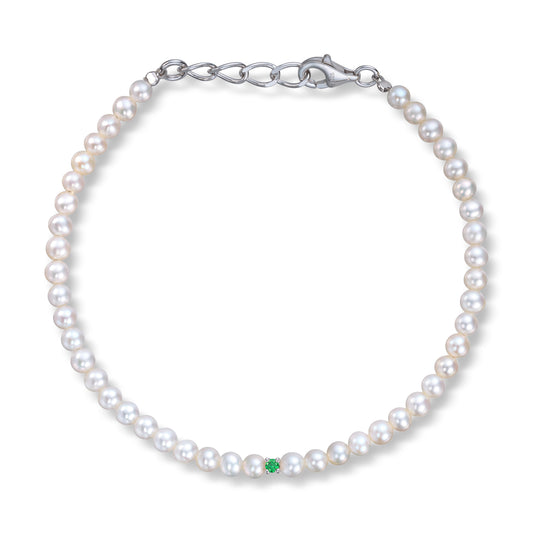 Armbånd i 925S med ferskvannsperler og grønn cirkonia Artikkelnr: 3050819 - Bjerveur.noArmbånd i 925S med ferskvannsperler og grønn cirkonia Artikkelnr: 3050819