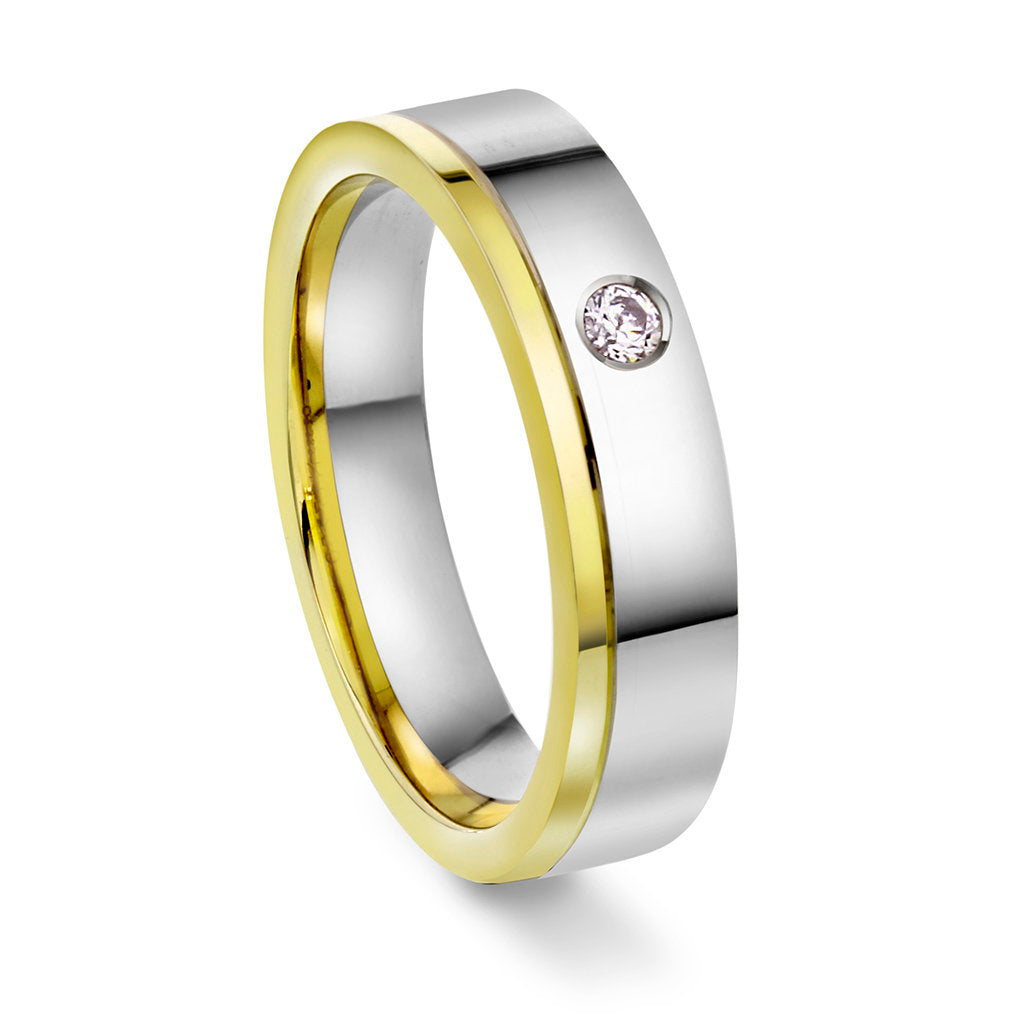 Moments giftering i gult gull med diamant, tofarget 5 mm