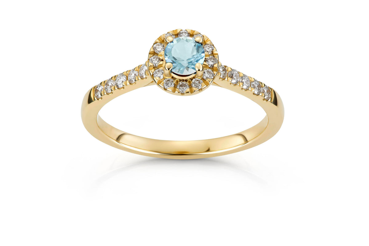 Svolder ring i 585 gull med diamanter og aquamarin 0,26 ct, bilde 1 av 2