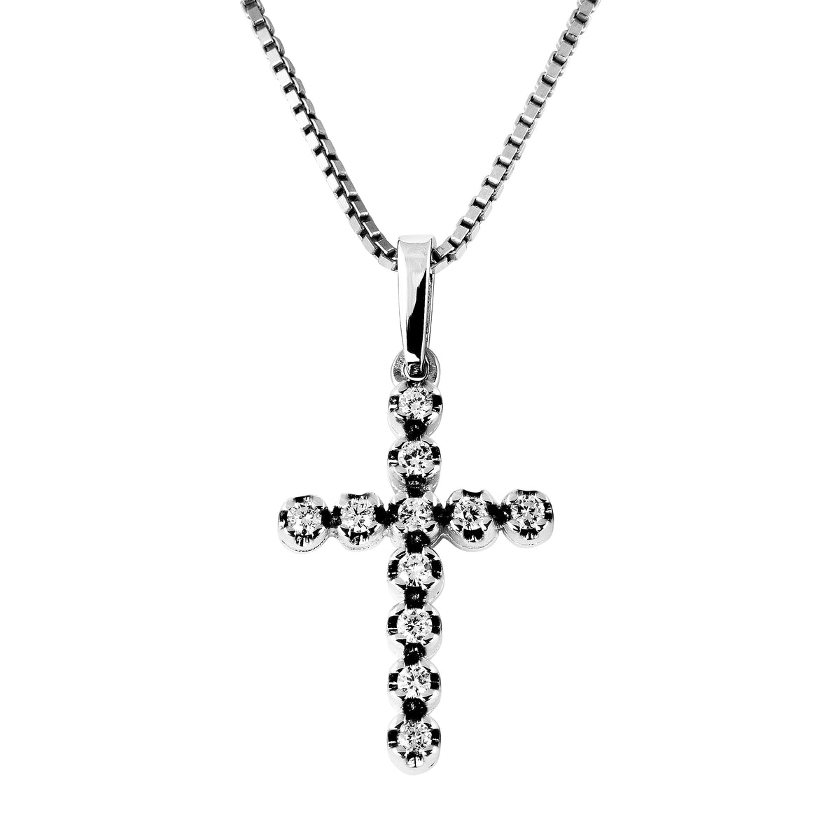 Carmen anheng i 585 hvitt gull med diamant, kors 0,2 ct HWE/SI