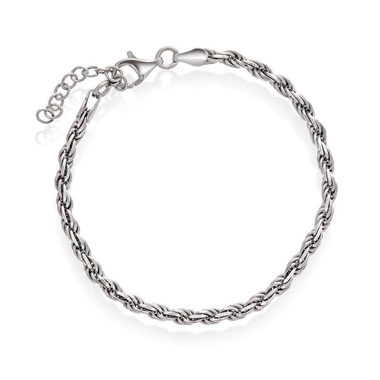 Cordel armbånd i rhodinert sølv 3,1 mm, 16+3 cm