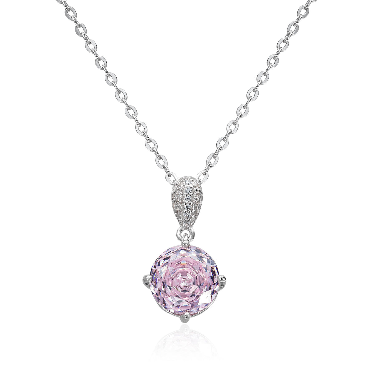 Anheng i rhodinert sølv med rosa zirkonia, 9,2 mm