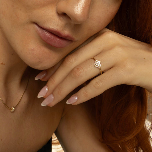Ring til dame i 585 gult gull med zirkonia, str. 50-60, nr. 59953