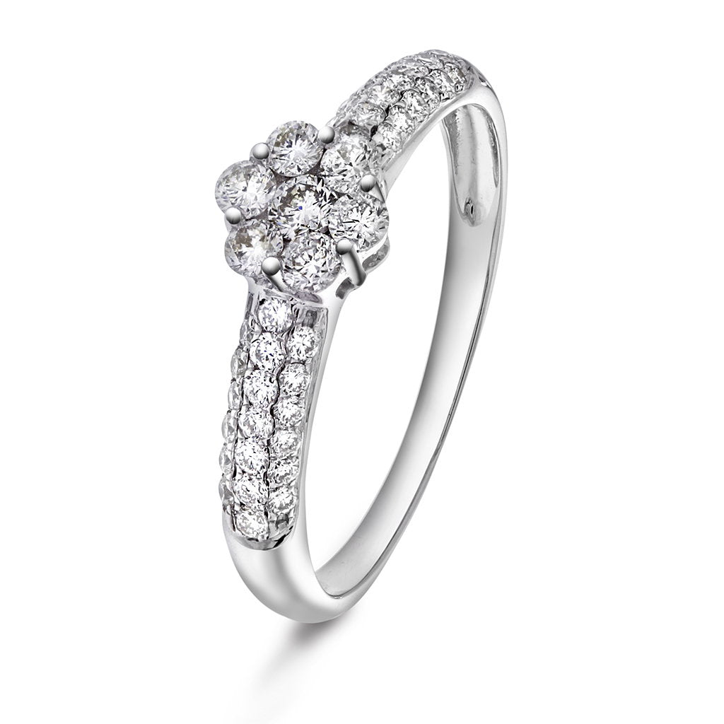 Ring i hvitt gull med diamant 0,50 ct, blomsterrosett, bilde 1 av 2