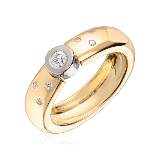 Visholm Design ring i 585 tofarget gull med diamant 0,18 ct, 5,5 mm