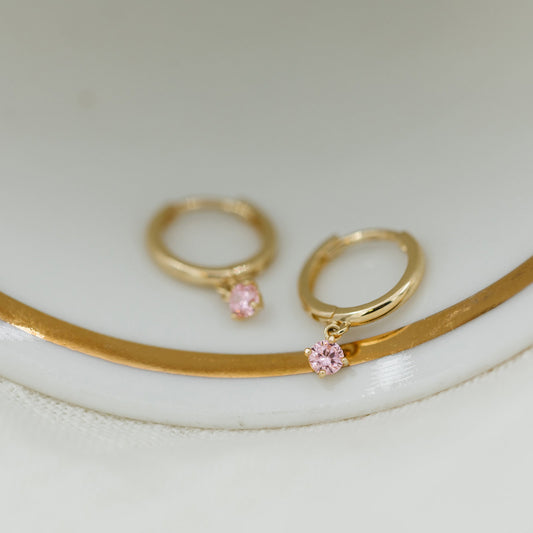 Øredobber i 585 gult gull med rosa zirkonia 16,5 mm, bilde 2 av 4