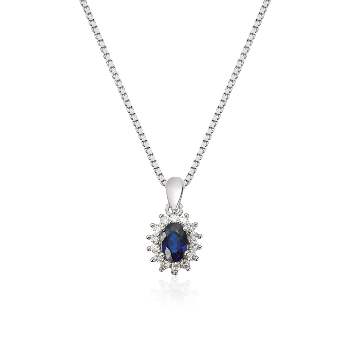 Carmen anheng i 585 hvitt gull med diamant og safir