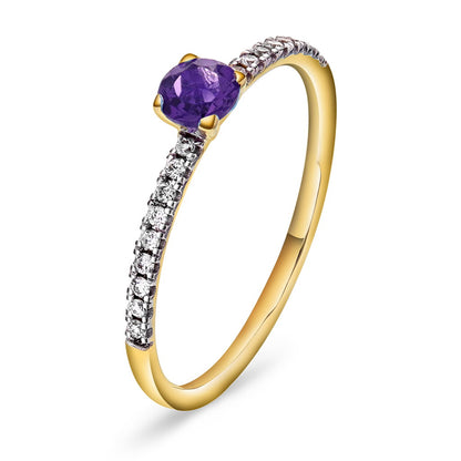 Ring i 14 karat gult gull med diamanter og ametyst 4 mm, bilde 1 av 3