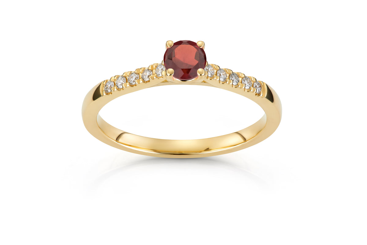 Daisy ring i 585 gull med diamant og granat 0,13 ct, bilde 2 av 2