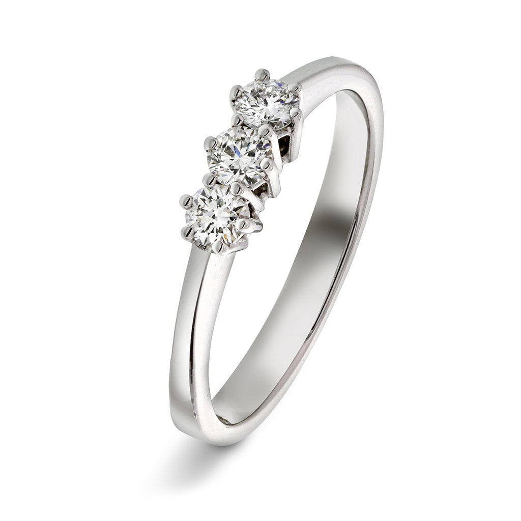 3-stens ring i rhodinert hvitt gull med diamant 0,30 ct, bilde 1 av 3