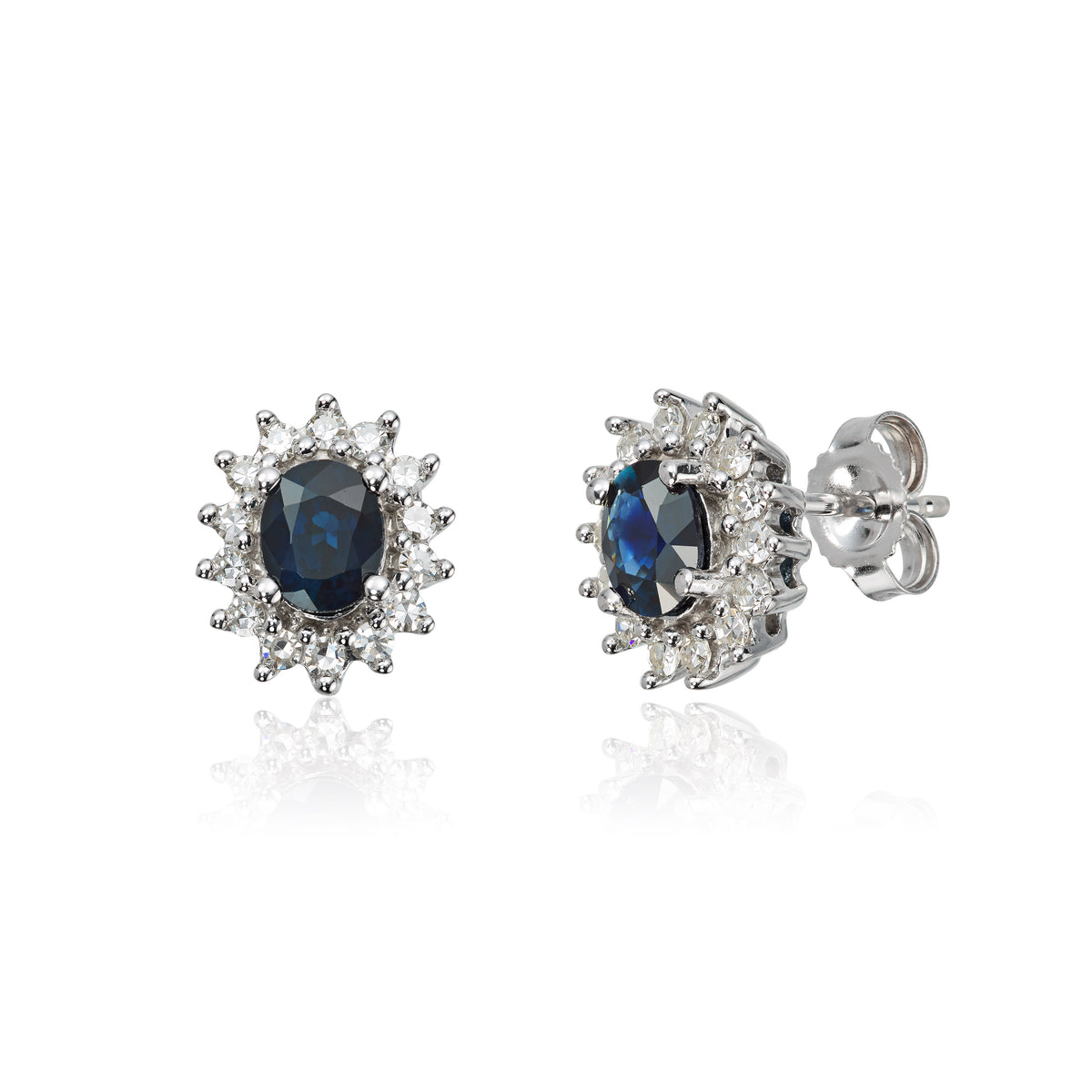 Carmen øredobber i 585 hvitt gull med diamant og safir, rosett