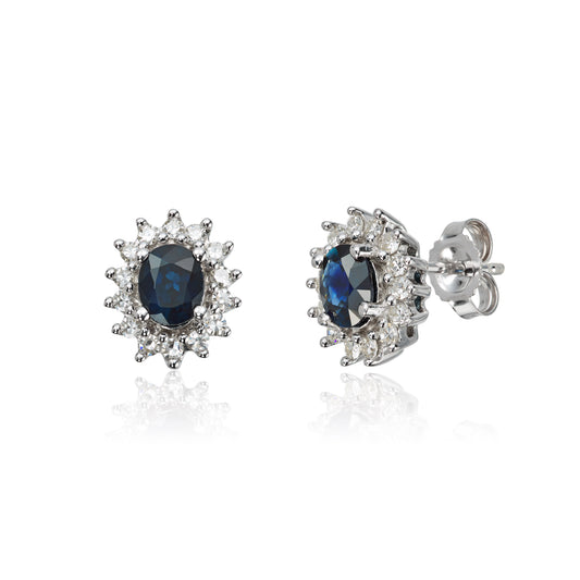 Carmen øredobber i 585 hvitt gull med diamant og safir, rosett