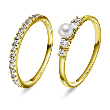 Modena ring i forgylt 925 sølv med perle og zirkonia 2 mm, bilde 1 av 2