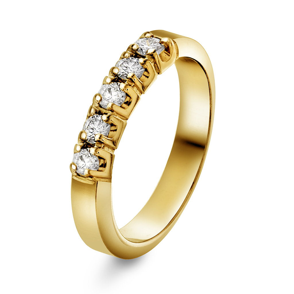 Sigma ring i 14 karat gult gull med 5 diamanter 0,35 ct, 3,8 mm