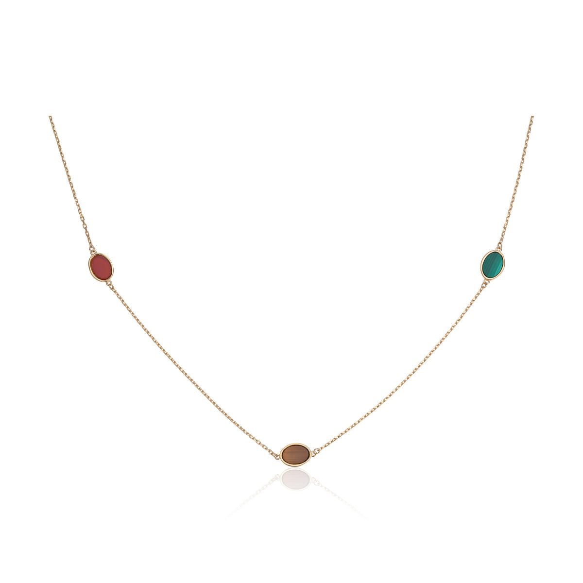 Kjede i gult gull med malakitt, karneol og tiger eye steiner Artikkelnr: 96434 - Bjerveur.noKjede i gult gull med malakitt, karneol og tiger eye steiner Artikkelnr: 96434