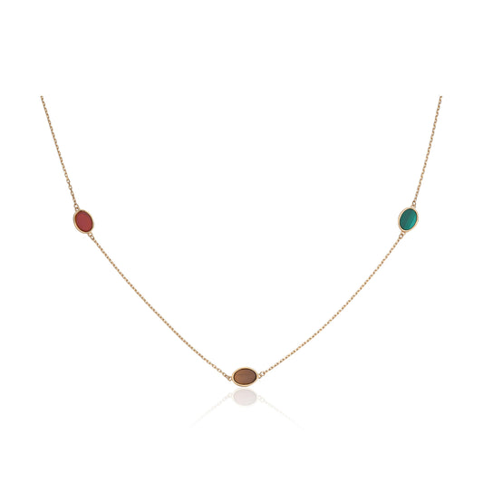 Kjede i gult gull med malakitt, karneol og tiger eye steiner Artikkelnr: 96434 - Bjerveur.noKjede i gult gull med malakitt, karneol og tiger eye steiner Artikkelnr: 96434
