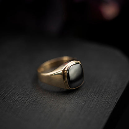 Ring i 14 karat gult gull med hematitt 14,5 mm, bilde 3 av 4