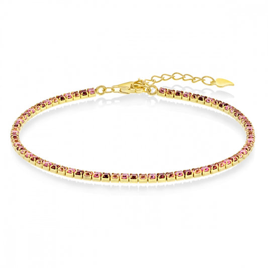 Tennisarmbånd til dame i forgylt sølv med rosa zirkonia, 17 cm