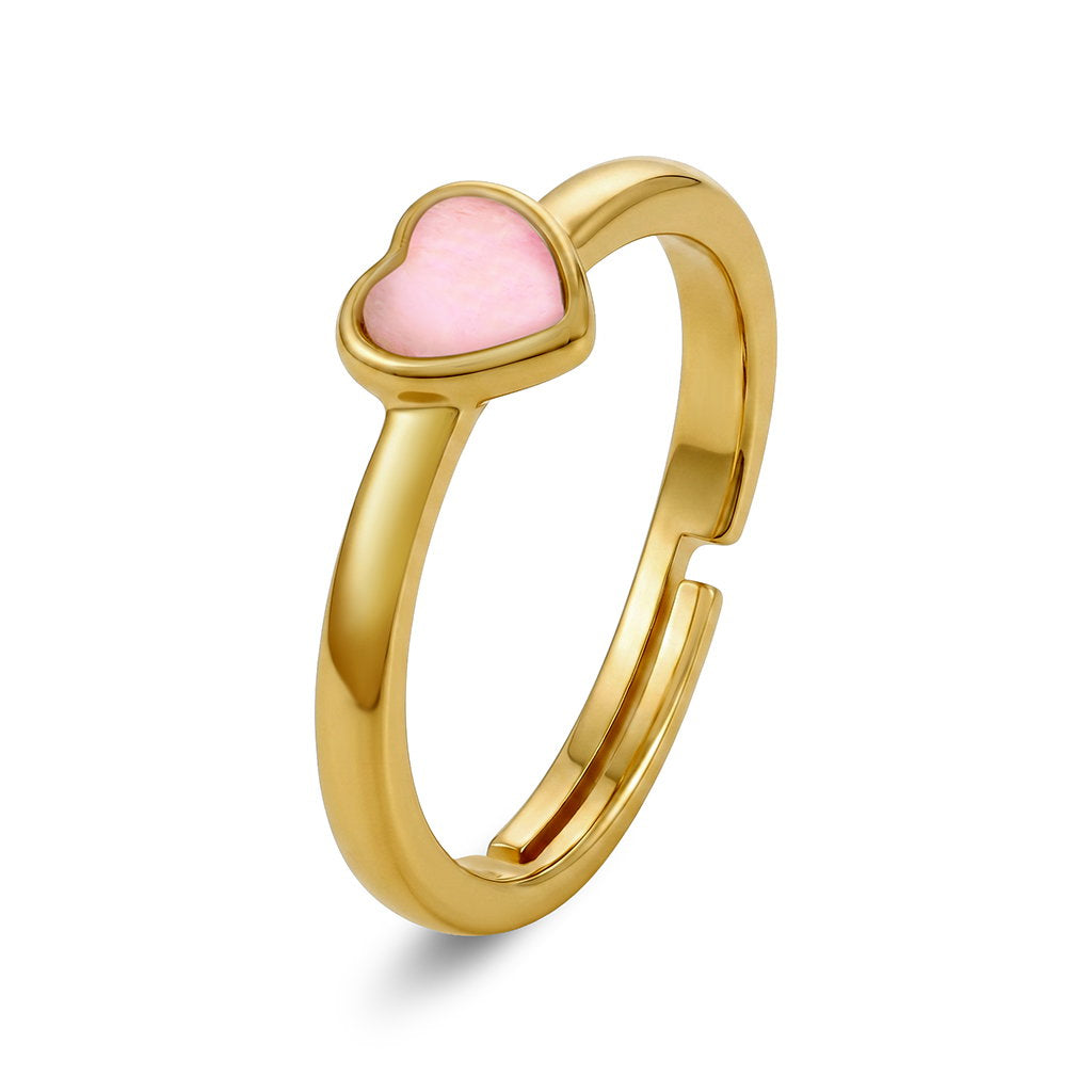 Ring i forgylt sølv med rosa perlemor, hjerte, bilde 1 av 2