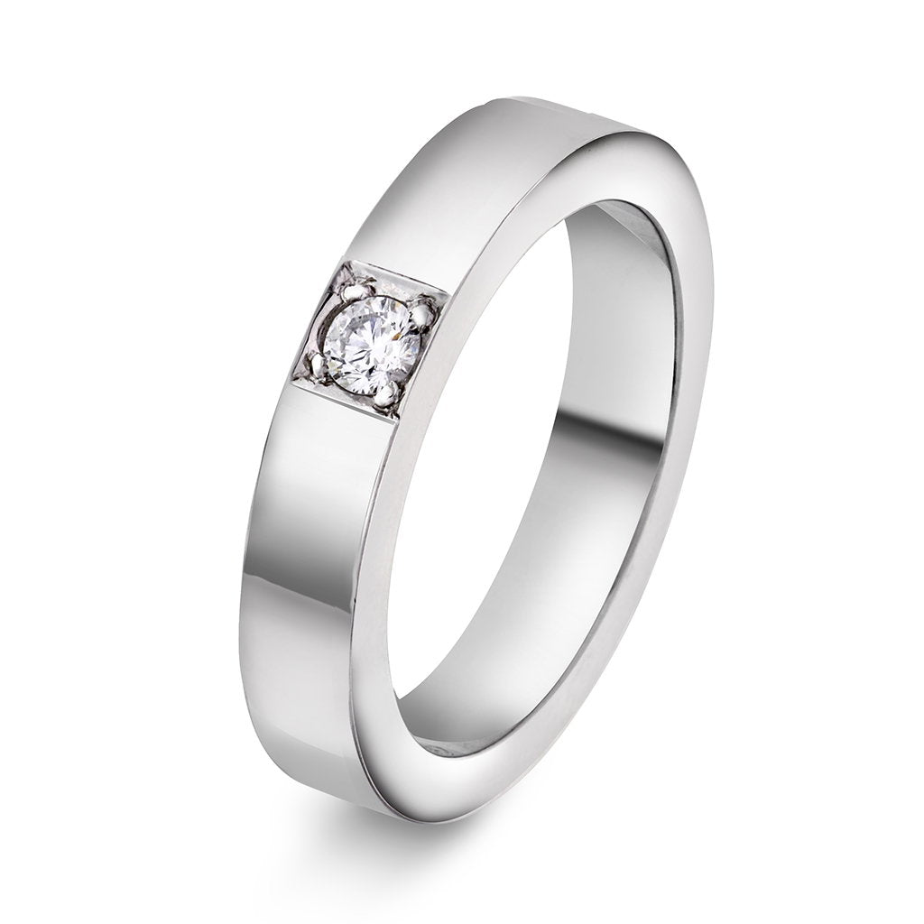 Delta ring i 14 karat hvitt gull med diamant 0,10 ct, bilde 1 av 3