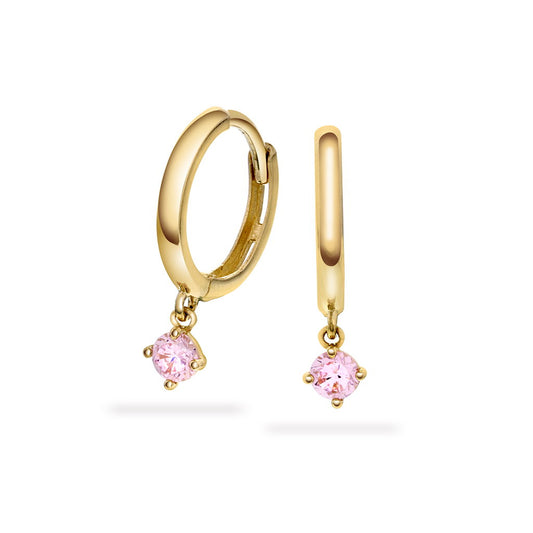 Øredobber i 585 gult gull med rosa zirkonia 16,5 mm, bilde 1 av 4