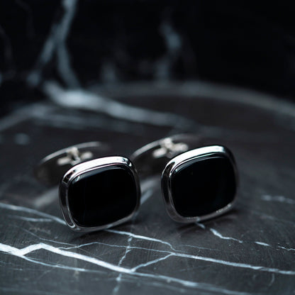 Mansjettknapper i 14 karat hvitt gull med onyks 14,5 x 16 mm, bilde 2 av 4