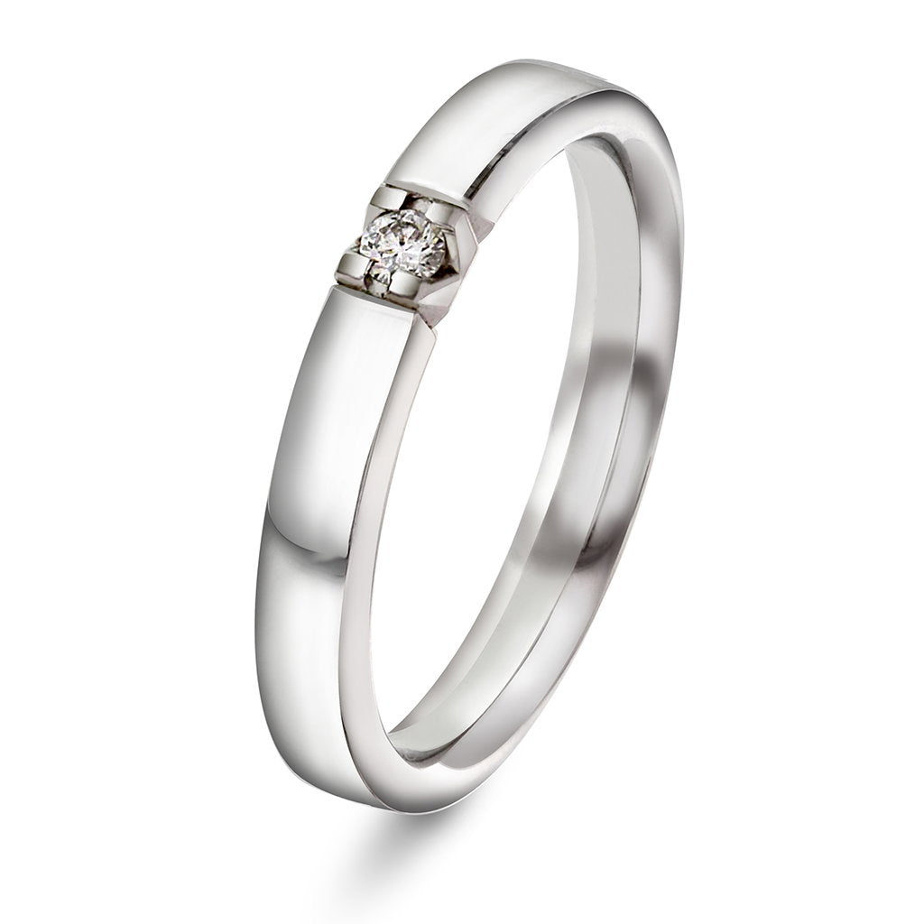 Beta alliansering i 14 karat hvitt gull med diamant 0,05 ct TWSI, bilde 1 av 3