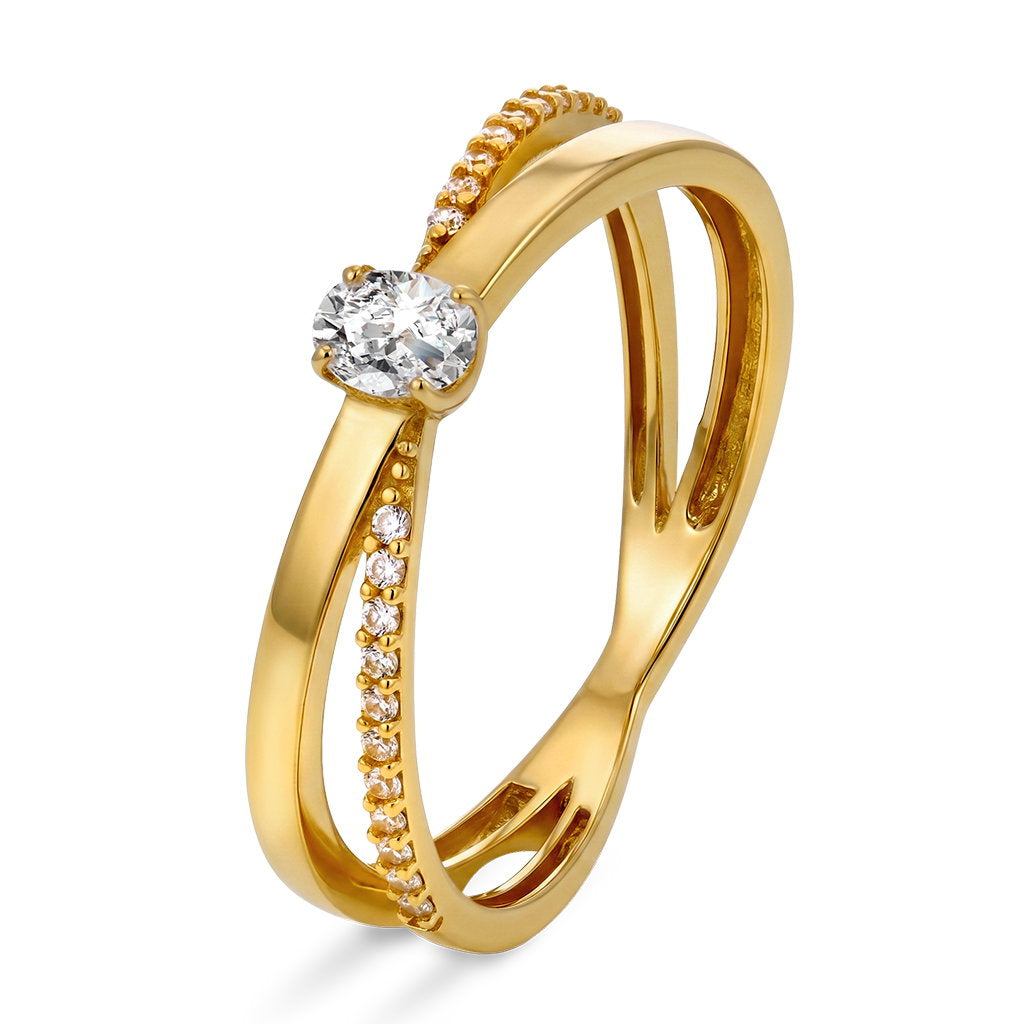 Ring i gult gull 14 karat med zirkonia, 1,4 mm bred, bilde 1 av 2