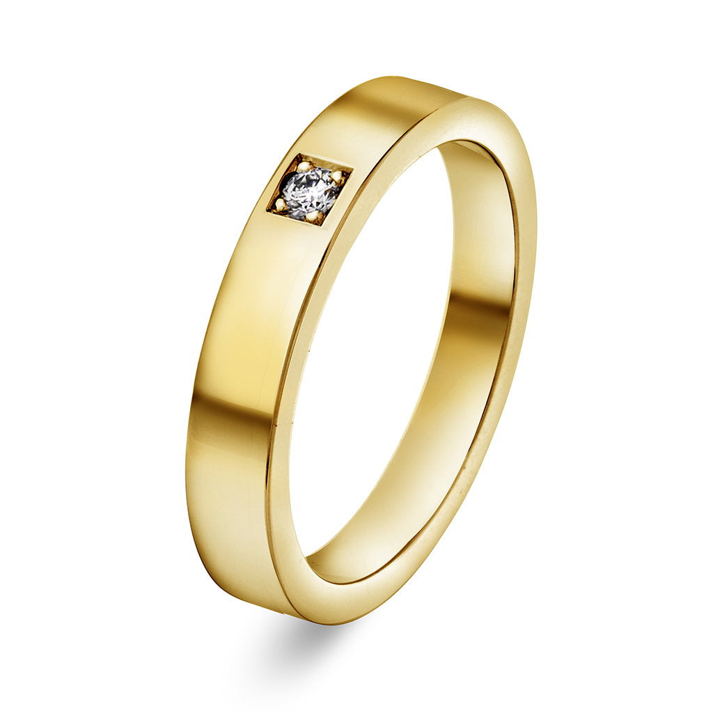 Delta ring i 14 karat gult gull med diamant 0,03 ct, 3 mm