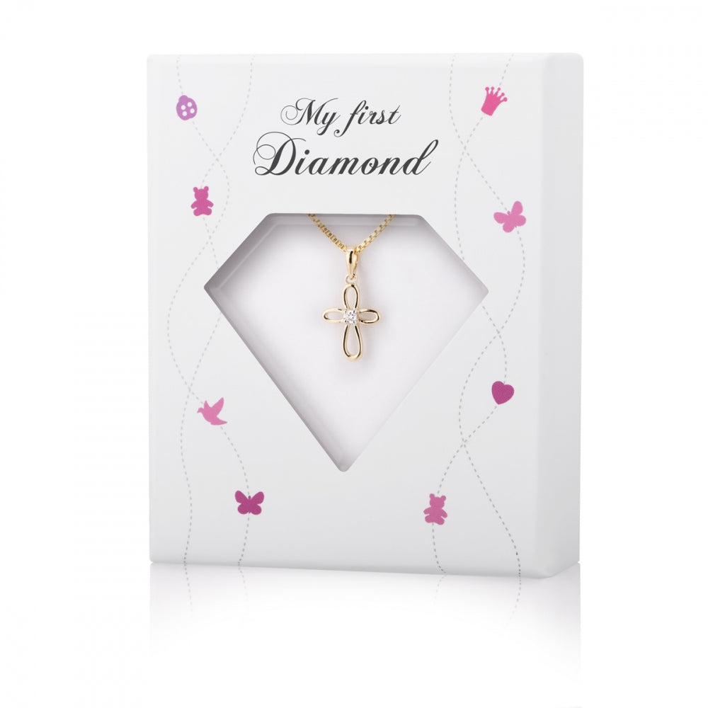 Min Første Diamant anheng i gull med diamant 0,02 ct, kors, bilde 2 av 2