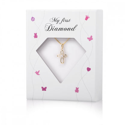 Min Første Diamant anheng i gull med diamant 0,02 ct, kors, bilde 2 av 2
