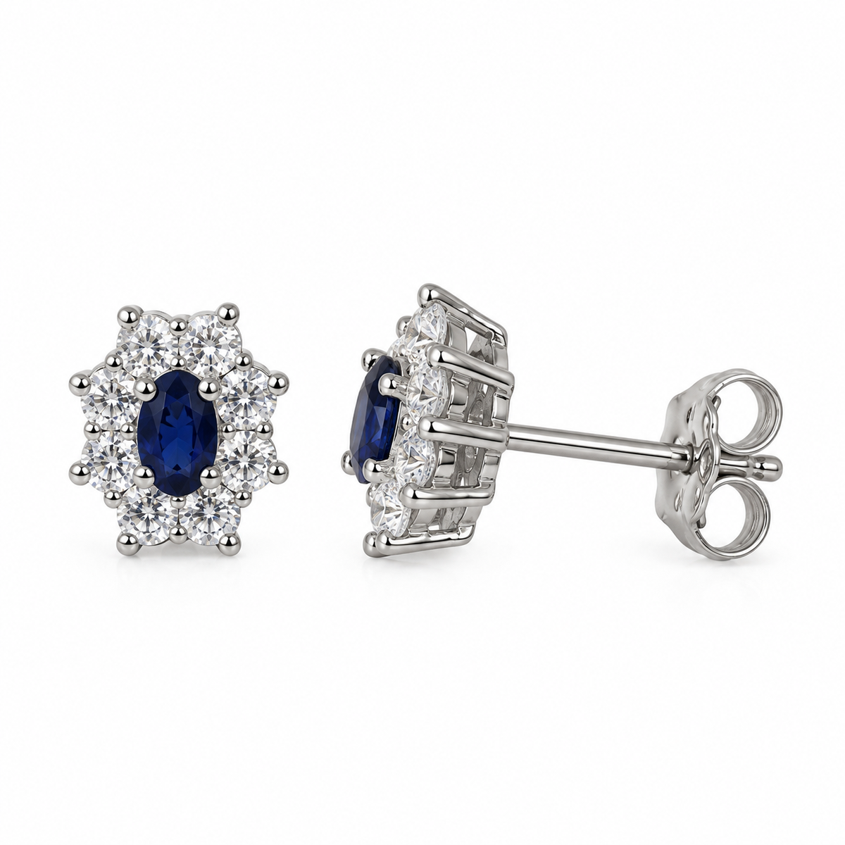Svolder øredobber i 585 gull med diamant og safir, Diana, bilde 1 av 2
