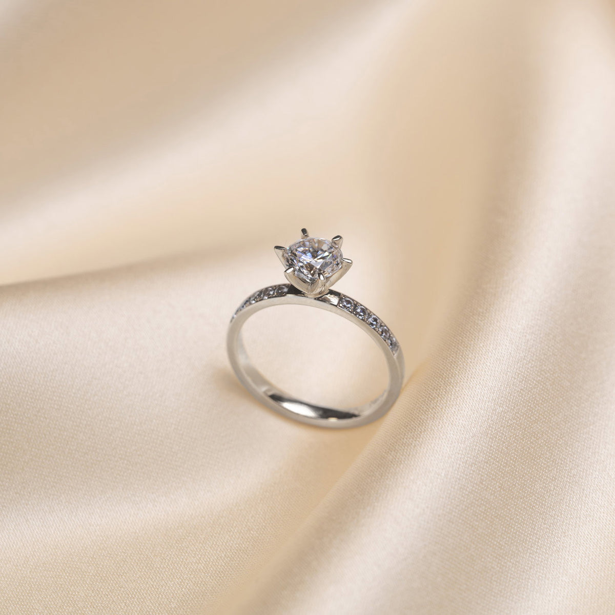 Gems ring i hvitt gull med laboratoriedyrket diamant 7,5 mm, bilde 4 av 5