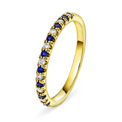 Ring i 14 karat gull med safir og diamant 0,12 ct, bilde 1 av 4