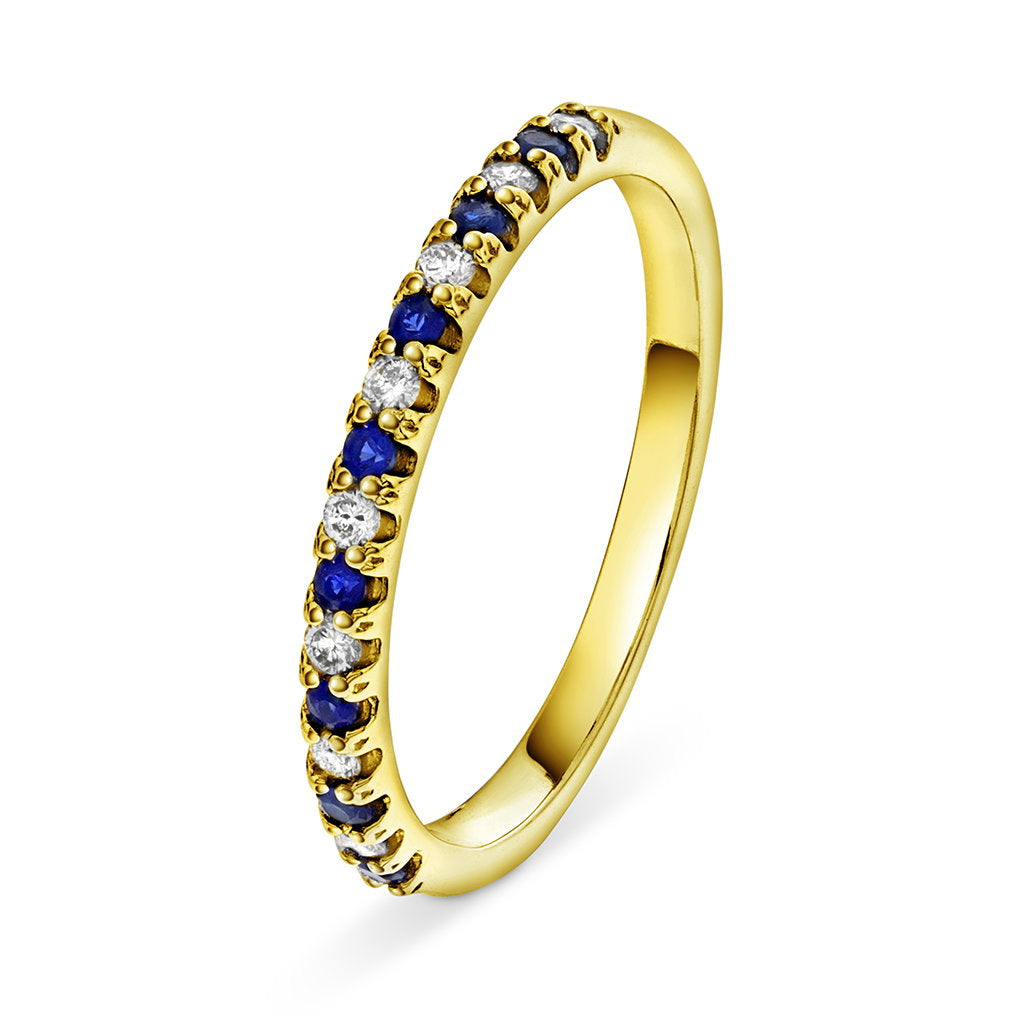 Ring i gult gull med safir og diamant 0,12 ct, bilde 1 av 3
