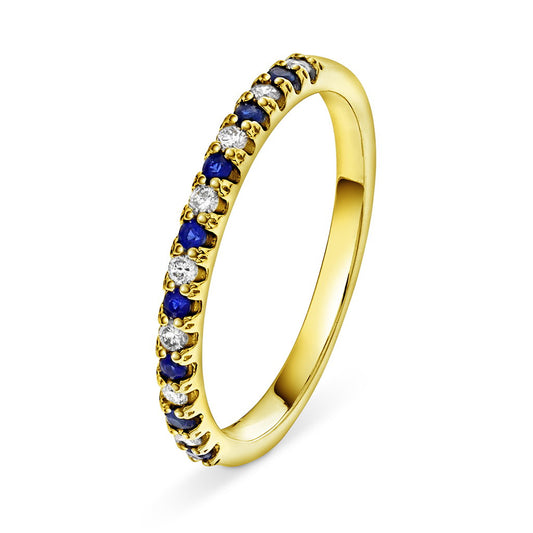 Ring i gult gull med safir og diamant 0,12 ct, bilde 1 av 3