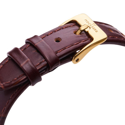 Tidløs Brun Lær Gullfarget / Hvit 19 x 28 mm SKU | MB0247 - Bjerveur.noTidløs Brun Lær Gullfarget / Hvit 19 x 28 mm SKU | MB0247
