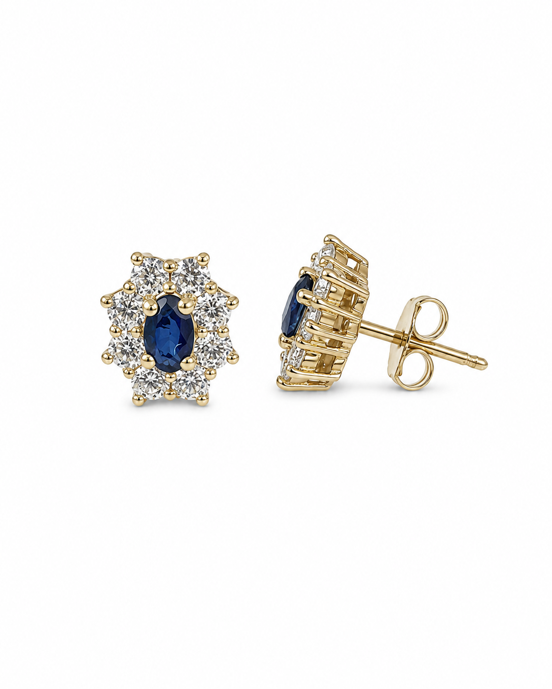 Svolder øredobber i 585 gull med diamant og safir, Diana, bilde 2 av 2
