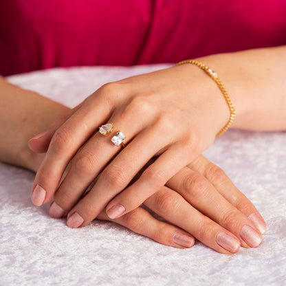 Glam ring i forgylt sølv med hvit zirkonia, bredde 16 mm, bilde 2 av 3