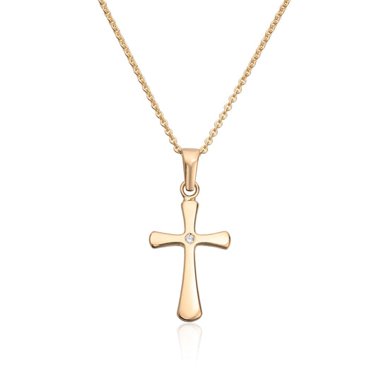 Carmen anheng i 585 gult gull med diamant, kors 18 mm
