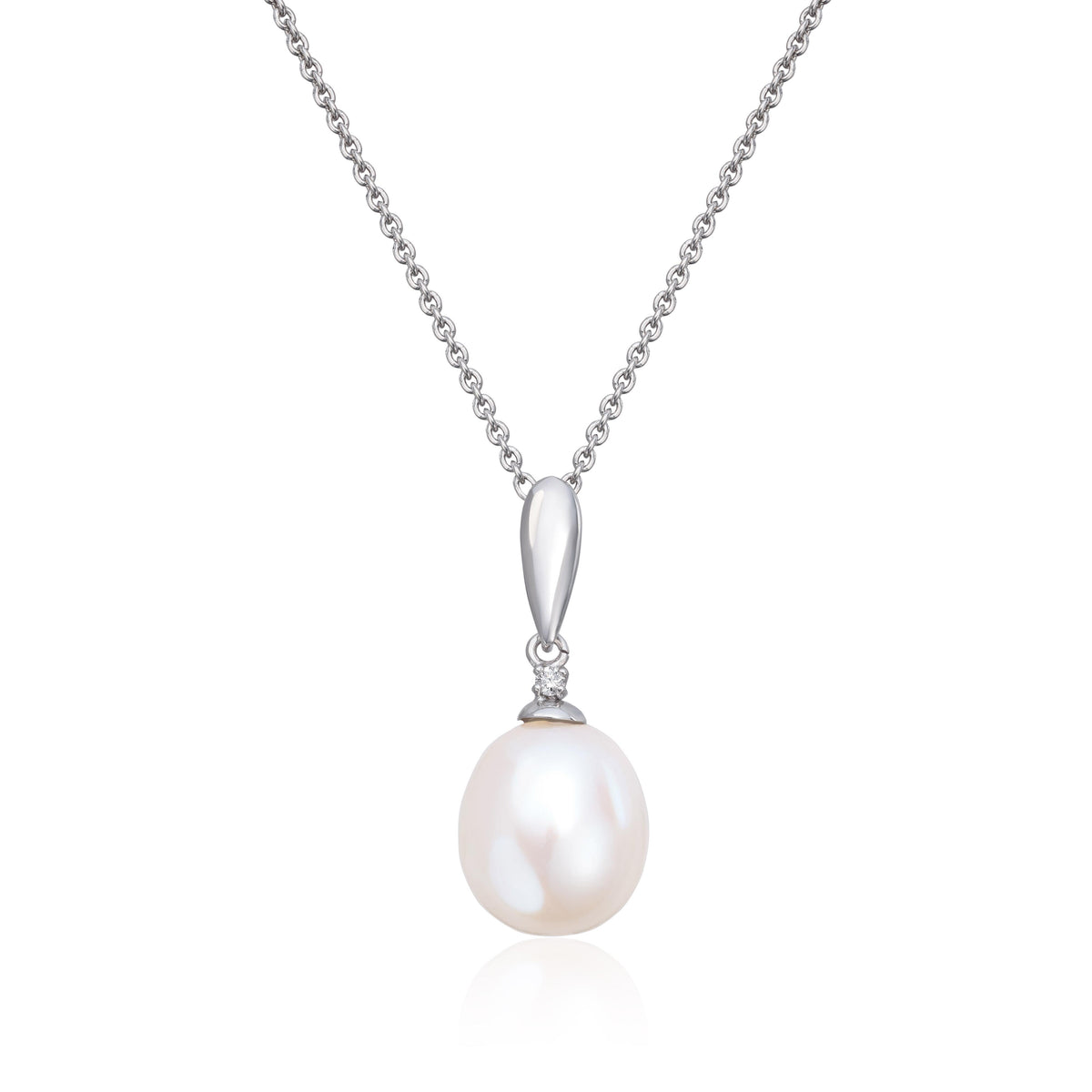 Carmen anheng i 585 hvitt gull med diamant og perle, 9 mm